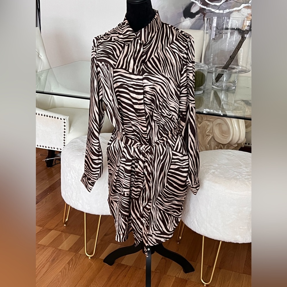 H&M brown and cream animal print tunic - size 14